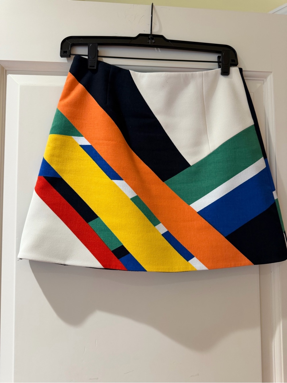 Tibi White Mini Skirt with Multicolor Diagonal Stripes